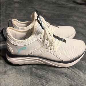 Puma White Sneakers with Light Blue & Black Accents